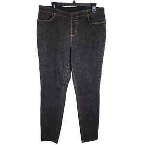 Denim & Co. Womens Denim Jeggings How Timeless Regular 4 Pocket Pull On Black 14